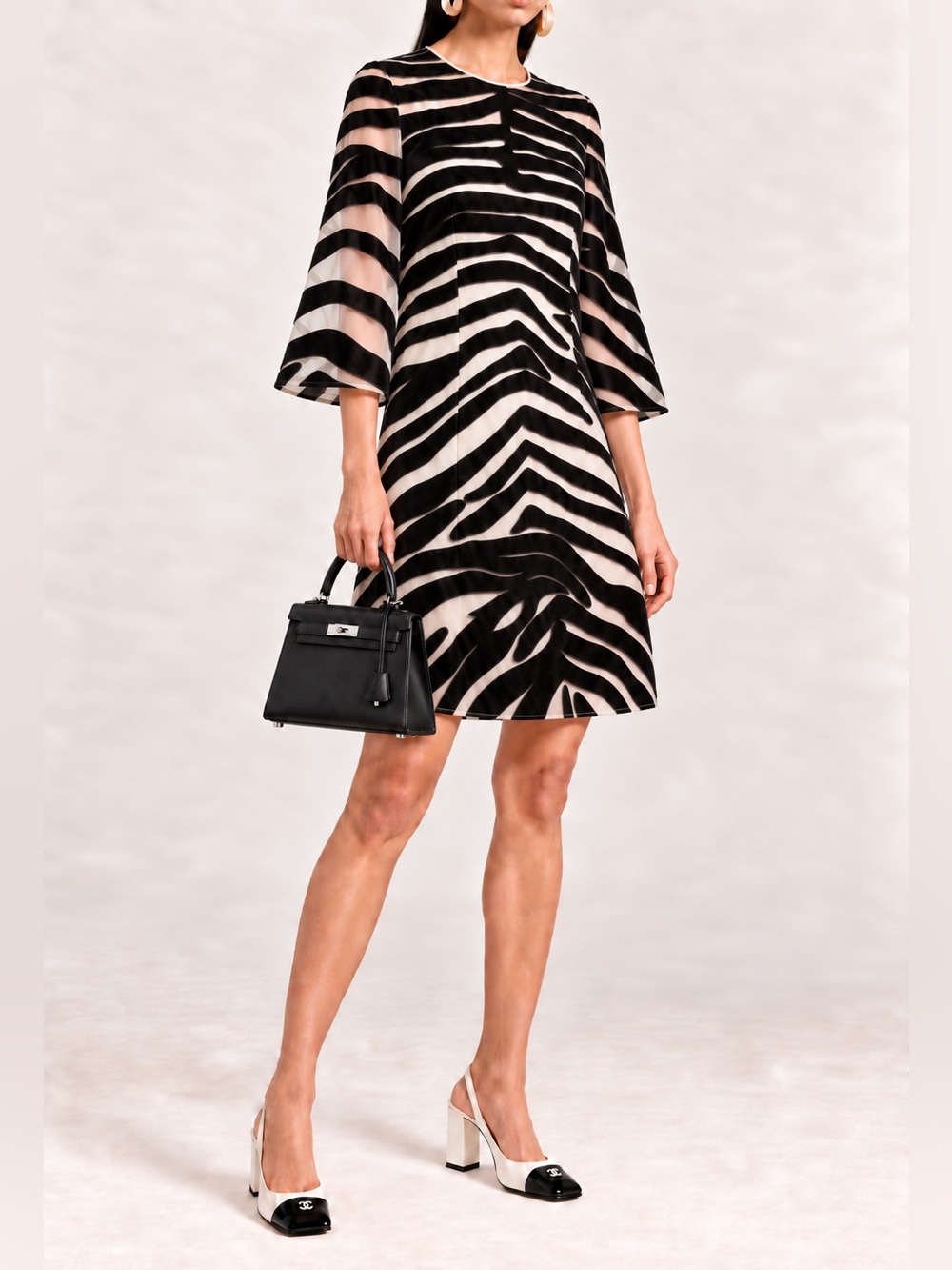NWT Dolce & Gabbana Zebra Print Silk Organza & Velour Mini Dress XXS IT 34